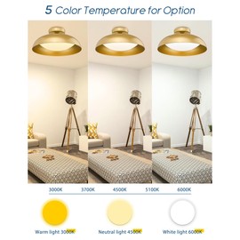 Kudos Gold Flush Mount Ceiling Light 2-Pack, 16 Inch LED Ceiling Light Fixtures, 24W/1300Lm Light Fixtures Ceiling Mount, 5CCT Adjustable,KDCL02-GD-2PK