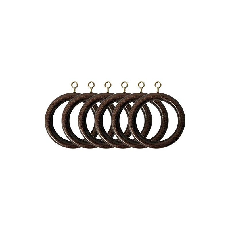 Wooden Curtain Pole Rings Pack of 6 Walnut Effect