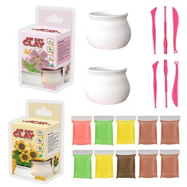 2 Pack Ultra Light Clay Flower Pot Craft Kit - 5 Colors Clay, Tools & Pots | No-Bake DIY Mini Plant Modeling Art for Kids & Adults - Ideal for Home Decor & Gifting