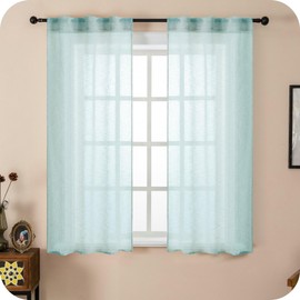 GIRASOLE HOME® Pair Simil Linen Window and Interior Filter Curtains 2 Panels with Pocket and Concealed Loops (Pastel Blue, 70 x 145 cm)