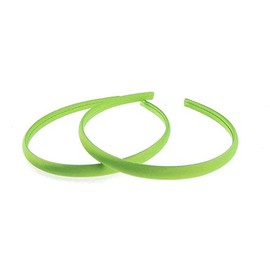 Pair of 2 Slim Thin 1cm Satin Covered Girls Party Satin Plain DIY Alice Headband Hairband Head Hair Band Kids School Uniform (Lime)