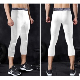 Unlimit Pantalones de compresión para baloncesto con almohadillas, color blanco 3/4 capri acolchados, mallas de baloncesto, Blanco, 3X-Large