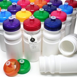 Rolling Sands 20 Ounce Sports Water Bottles 100 Pack, BPA-Free, Made in USA, Dishwasher Safe, White Bottles/Variety