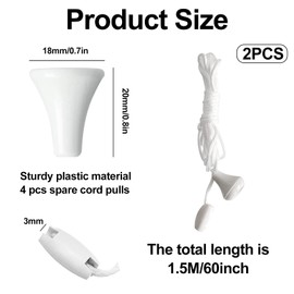 TuseRxln Replacement Pull Cord String Connector, 2pcs Nylon Light Cord Pull for Ceiling Switch Bathroom Bedroom(1.5m)