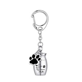 1 Pcs Silver Pet Urns Keychain, Stainless Steel Cat Ashes Urn, Small Pet Urns for Dogs Ashes Keepsake, Pet Dog Cat Cremation Jewelry Pend Paw Print Memorial Urn with Velvet Storage Bags