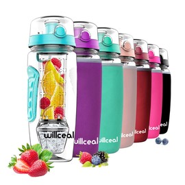 willceal Water Bottle with Fruit Infuser 945 ml Durable with Removable Ice Gel Ball, Large - BPA Free Tritan, Flip Lid, Tight Design - Sports, Camping (Petrol)