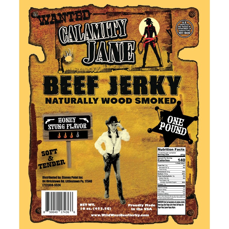 Calamity Jane Beef Jerky Honey Stung Flavor One Pound Resealable