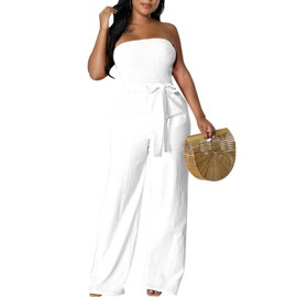 LightlyKiss Women's Casual Sleeveless Tight Jumpsuit Elegant And Fashionable Pleated Long Pants Rompers White
