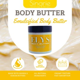 Sinarie Emulsified Body Butter - Luxurious Moisturizing Lotion with Shorea, Squalane, Coconut Oil & Kokum Butter, 4 oz (4 oz., Elys - Warm & Comforting)