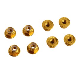 GDOOL 8PCS Flange M4 Lock Nuts Serrated Nylon Self-Tightening Aluminum M4 Wheel Hardware for Axial HPI TLR ECX Model RC Car Vehicles Upgraded Replacement Parts(Gold)
