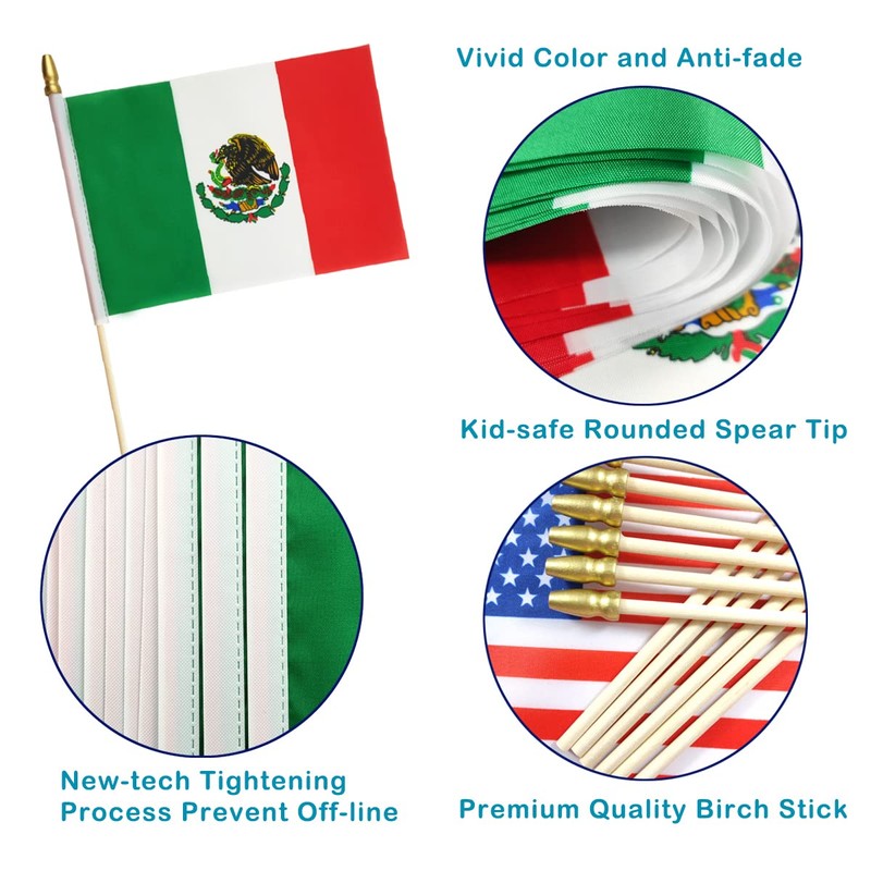QQSD Mexico Small Flag Mexican Stick Mini Hand Held Flags