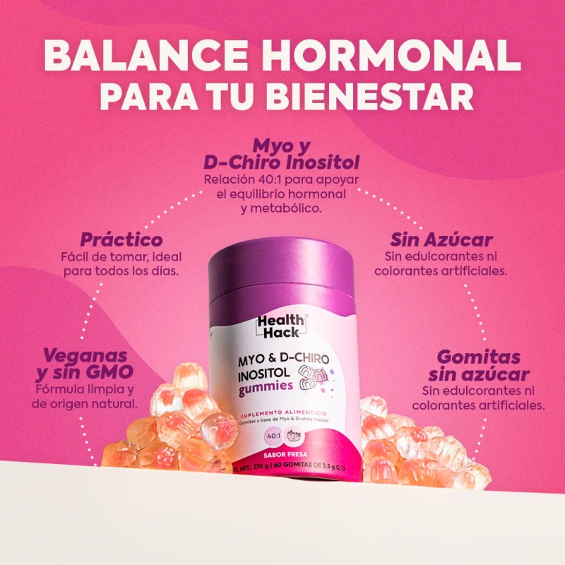 Myo Y D-chiro Inositol 40:1 Gomitas 60 Gummies Health Hack