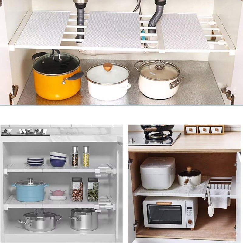 Tielag Extendable Closet Shelf, Expandable Shelves Wardrobe Storage Organiser, Adjustable