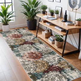 BYYVOO 3x10 Runners for Hallways - Kitchen Runner Rugs Non Skid Washable Low Pile Beside Runner Rugs with Rubber Backing Floor Mat Indoor Rug for Entryway 3x10 Red Green Multi