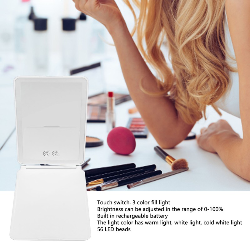 Lighted Makeup Mirror White Rechargeable ABS Housing Adjustable Brightness Portable