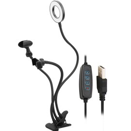 USB LED Ring Fill Light Lamp with Phone Holder Microphone Clip for Live Streaming