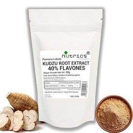 Nutrics® 50g KUDZU Root Extract Powder 40% Flavones Pueraria lobata Aqueous Extract Strong Effective Dose - Vegan Vegetarian Dietary Supplement