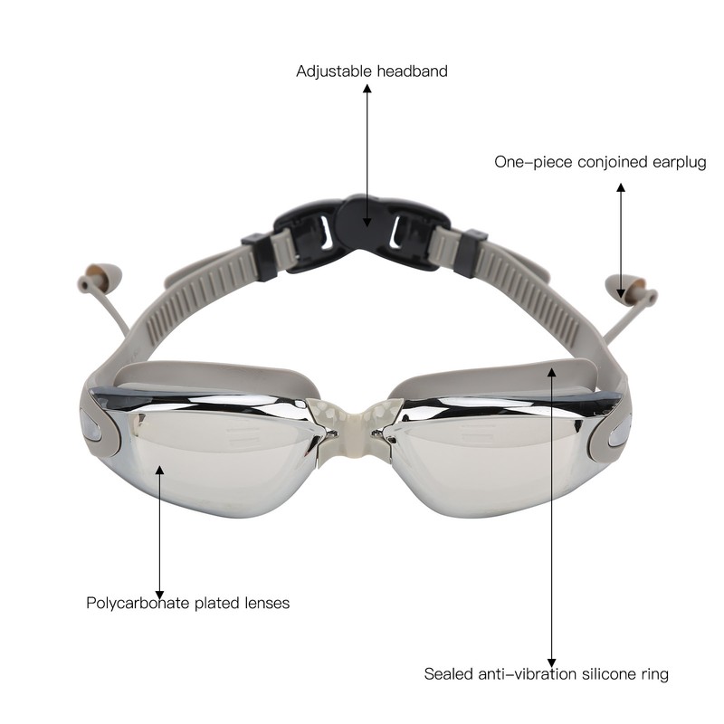 Waterproof Anti Fog Swimming Goggles Electroplating AntiUV Glasses with Earplug
