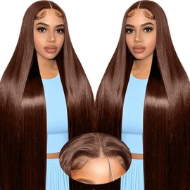 LZGYE Chocolate Brown Lace Front Wig 220 Density Brown Straight Human Hair Wig 7x5 Dark Brown Wig Human Hair Chocolate Brown Glueless Wigs With Baby Hair #4 Color Wigs For Women Bye Bye Knots 36in