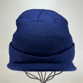 Librass Visor Knit Cap with Brim Knit Hat, Cold Protection, American Casual, Men's, Women's, navy white tag