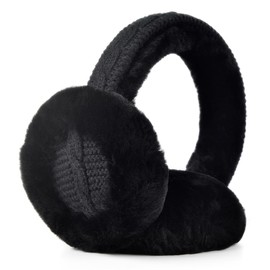 Harssidanzar Womens Winter Earmuffs, Sheepskin Earmuffs, Foldable Earmuffs, Outdoor Earwarmer HL303US, Black