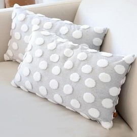 HAMUR HOME Set of 2 Cushion Covers, 30 x 50 cm, Boho Decorative Cushion Cover, Sofa Cushion, Decorative Couch Cushion Cover Set for Living Room, Bedroom (Point, Grey)