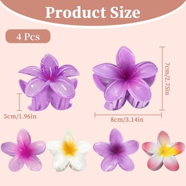 Haarklammer Blume 4 Stück, Blumen Haarspangen für Damen, Bunte Hawaii-Blumen-Haarspange, Sommer Haarkrallen Haarschmuck Rutschfeste Hair Claw Clips für Frauen Mädchen Haarstyling Zubehör