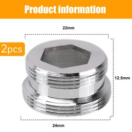 2Pcs Faucet Aerator Adapter Durable Metal Faucet Adaptor Replacement Thread Tap Aerator Connector 22mm to 24mm Metal Adaptor Suitable for Bathroom and Kitchen