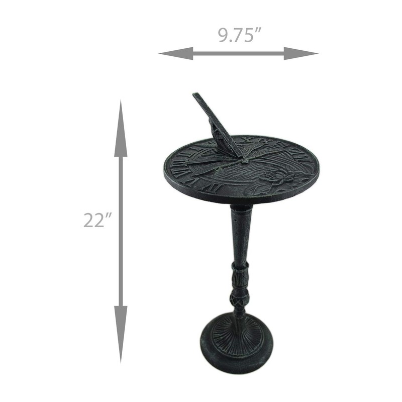 Verdigris Finished Cast Iron Dragonfly Sundial with Pedestal