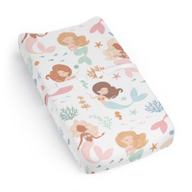 Sweet Jojo Designs Ocean Mermaids Girl Baby Changing Pad Cover Sheet for Infant Newborn Diaper Table Change Mat Cover Pink Teal Under The Sea Underwater Theme Fairytale Fish Colorful Coral Reef Blue