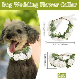 GORGECRAFT Dog Flower Collar Wedding White Floral Headband Adjustable Flower Crown Attire Wreath Bow for Female Women Pets Cats Dog Costumes Valentine's Day Party Festivals Photo Props 20 x 21cm