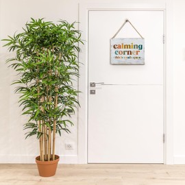 Calming Corner - Safe Space Hanging Wood Sign Plaque, Classroom & Office Decor, Calm Down Corner Decorations, Boho Style(Yellowish White), 10x8