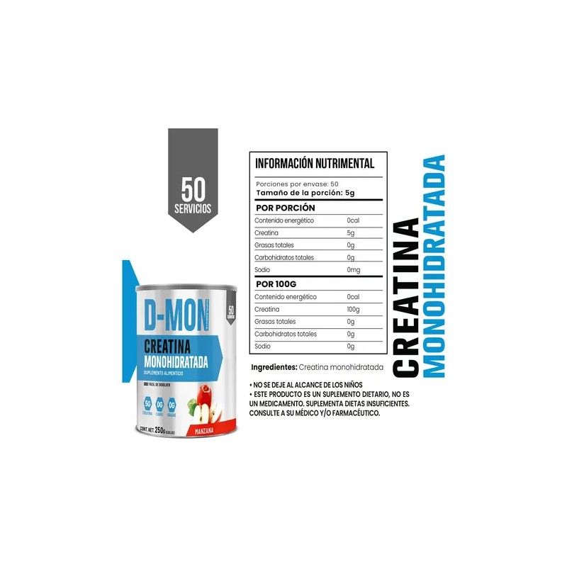 Creatina Monohidratada En Polvo 250g D-mon 50 Servicios