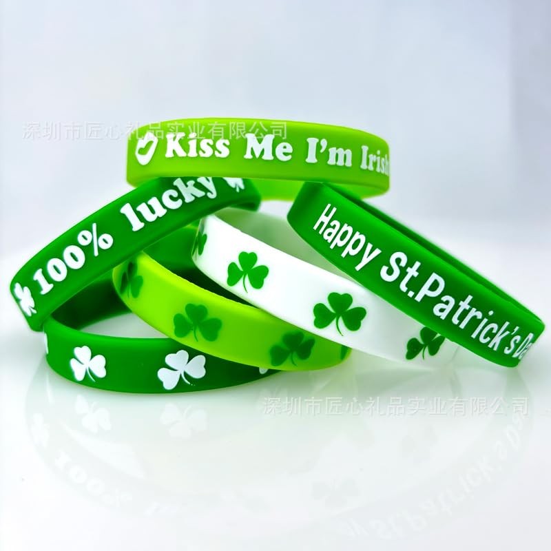 St Patricks Day Rubber Bracelets Green Lucky Four-Leaf Clover Silicone