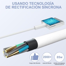 Cargador Rápido de 85W para Macbook, Adaptador de Corriente en Forma de T, Cargador de Portátil T-Tip Compatible con MacBook Pro y MacBook Air Retina de 13”/15"/17“ (Después de Mediados de 2012)
