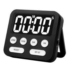 Pomodoro Timer, Digital Productivity Timer with Large Display, Kitchen Timers for Cooking, Settings 1-5-10-25 Minutes, Black