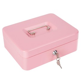 Cash Box with Lock and Money Tray Metal Money Box for Cash Lock Box for Money 9.84" x 7.87" x 3.54" Pink