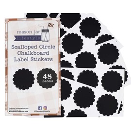 48 Chalkboard Label Stickers by Mason Jar Lifestyle - Reusable Black Vinyl Stickers for Jars and Lids (Scalloped Circle)
