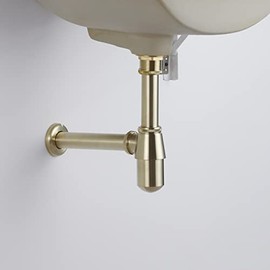 Tapón de Fregadero de Baño, Trampa de Botella P, Núcleo de Latón de 1-1/4 Pulgadas, Kit Completo de Entrada de Deslizamiento, Juego de Tapones de Lavabo SIN Rebosadero, Oro Cepillado