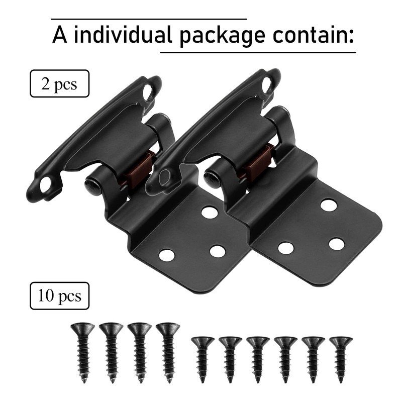 50 Pack (25 Pairs) 3/8" Inset Matte Black Cabinet Hinge,Self