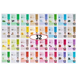 DERMAL Korean Collagen Face Mask 32 Combo Pack A+B Set – Hydrating & Soothing Sheet Mask with Panthenol, Hypoallergenic Calming Moisture Care for All Skin Types
