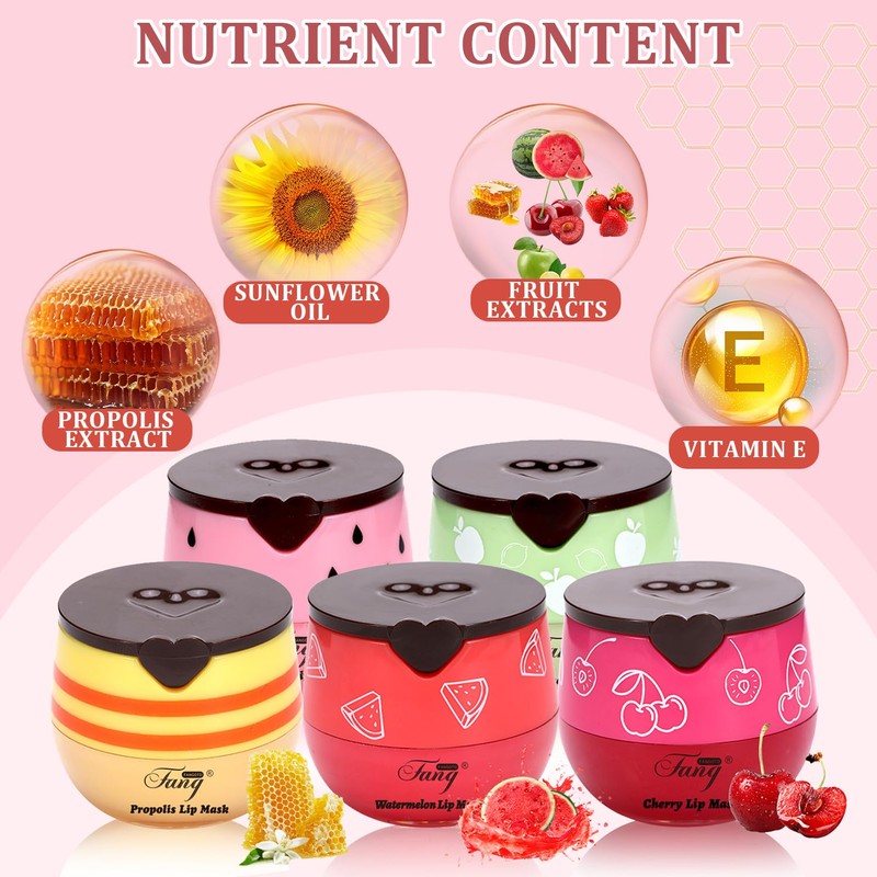 5 PCS Honey Pot Bee Lip Balm (honey,Strawberry, Watermelon, Apple,Cherry),