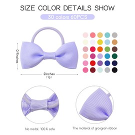 Jollybows 60PCS 2 Inches Baby Girls Hair Bows Ties Mini Boutique Elastic Hair Rubber Ribbon Hair Band Accessories for Kids Toddlers Infants (60 PCS)