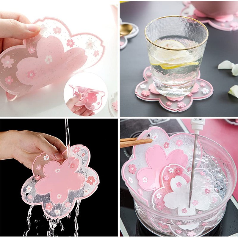 6Pcs Sakura Coaster, BetterJonny Kawaii Coasters for Drinks, Cherry Blossom