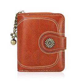 FuninCrea Ladies Purses Leather Purse Womens Wallet Classical Small Purses for Women, Ladies Wallet Large Capacity Womens Purse Fashionable Women's Purse with ID Window and Detachable Pendant (orange)