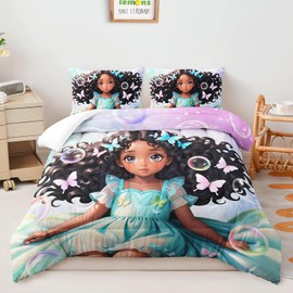 AILONEN Black Girls Comforter Set Twin Size, Cute Girls Bedding Set,Fairy Kawaii Kids Butterfly Comforter Set,Beautiful Girls Quilt with 2 Pillowcases