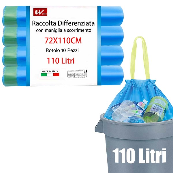 HW 40 Stück Müllbeutel für Mülltrennung, 110 Liter mit Schiebegriff,