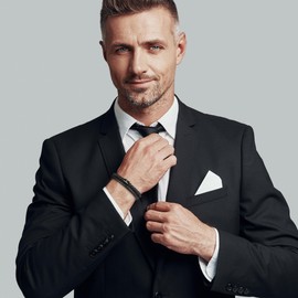 Bracelets for Men - Men Gifts Matte Agate Bead Magnetic Clasp Black Mens Leather Bracelet with Initial Black Mens Leather Bracelets Initial T Bracelet for Men's Jewelry Men's Gifts for Dad Husband Him