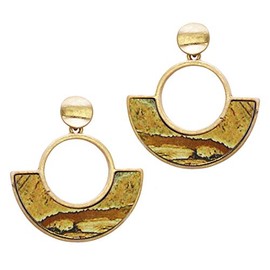 Rosemarie Collections Women's Matte Gold Tone and Wooden Hoop Dangle Post Earrings