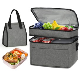 Lubardy 2pcs Insulated Lunch Bag, Waterproof Reusable with Removable Adjustable Shoulder Strap,Lunch Box for Women,for Picnic, Work,Grey